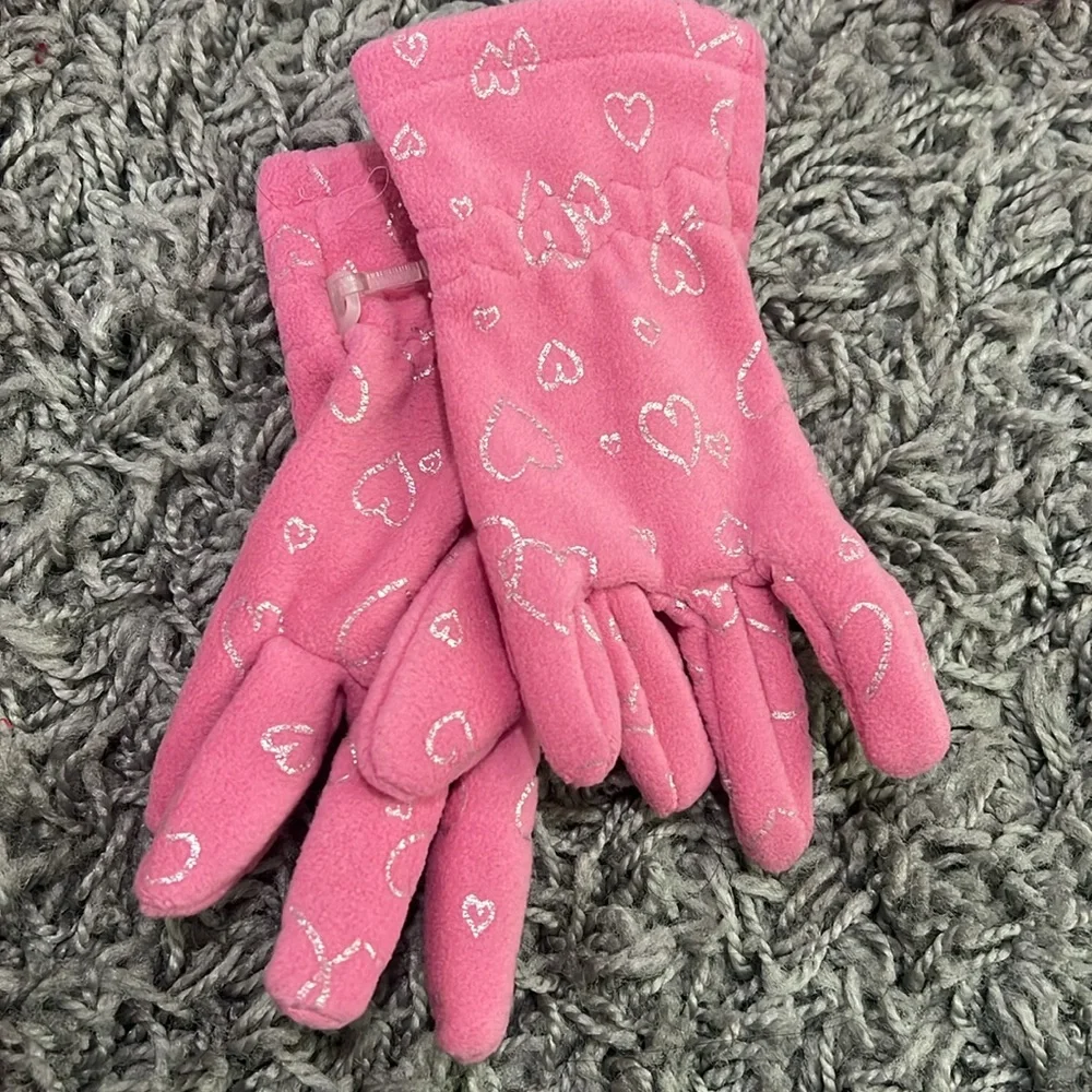 New pink girls scarf, beanie and gloves